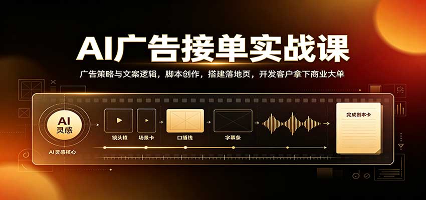 AI广告接单实战：广告策略与文案逻辑，脚本创作，搭建落地页，开发客户拿下商业大单-百川聊项目