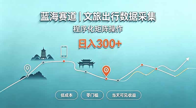 蓝海赛道  文旅出行数据采集  程序化矩阵操作    低成本  零门槛   当天可见收益   日入300+-百川聊项目