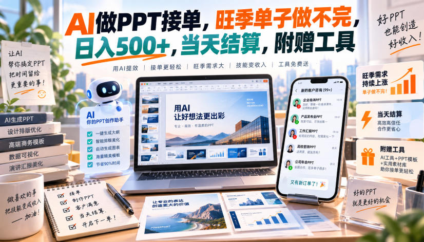 AI做PPT接单，旺季单子做不完，日入500+，当天结算，附赠工具【揭秘】-百川聊项目