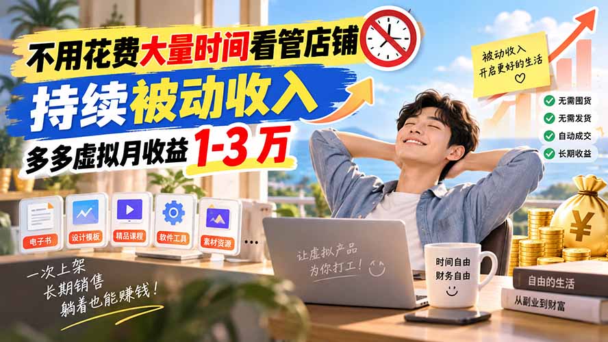 不用花费大量时间看管店铺，持续被动收入，多多虚拟月收益 1-3 万-百川聊项目