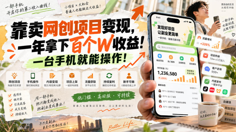 网创小程序虚拟资料变现，一年拿下百万收益，一部手机就可以做，0成本变现副业！-百川聊项目