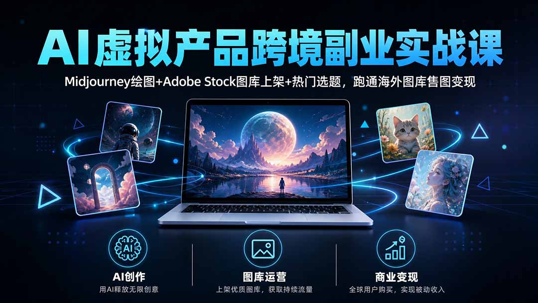 AI虚拟产品跨境副业实战课｜Midjourney绘图+Adobe Stock图库上架+热门选题，跑通海外图库售图变现-百川聊项目