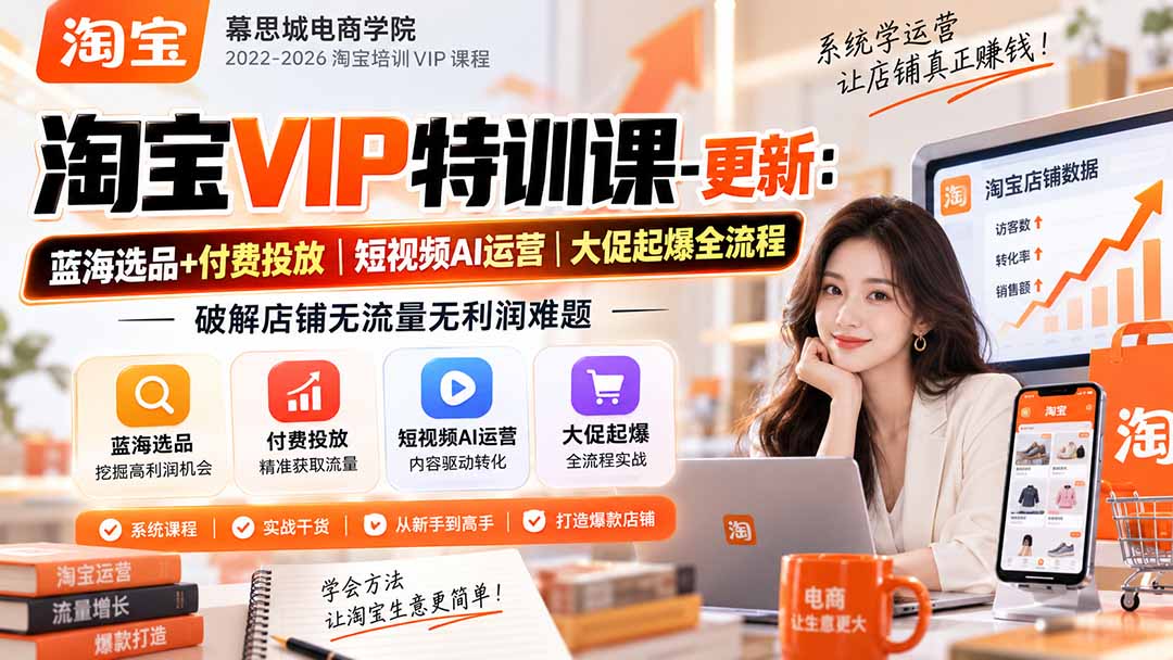 淘宝VIP特训课-更新0917：蓝海选品+付费投放｜短视频AI运营｜大促起爆全流程，破解店铺无流量无利润难题-百川聊项目