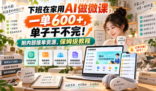 下班在家用AI做微课，一单600+，单子干不完！附内部接单资源，保姆级教程【揭秘】-百川聊项目