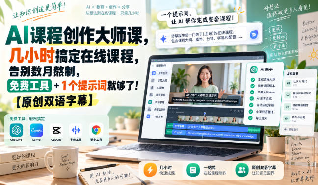 AI课程创作大师课，几小时搞定在线课程，告别数月熬制，免费工具+1个提示词就够了！【原创双语字幕】-百川聊项目