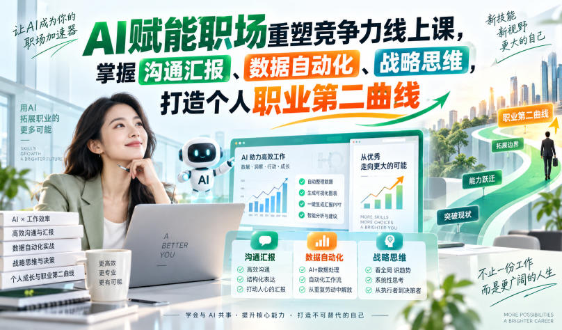 AI赋能职场重塑竞争力线上课，掌握沟通汇报、数据自动化、战略思维，打造个人职业第二曲线-百川聊项目