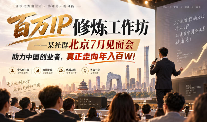 百万IP修炼工作坊——某社群北京7月见面会，助力中国创业者，真正走向年入百W!-百川聊项目