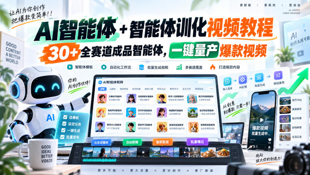 AI智能体+智能体训化视频教程，30+全赛道成品智能体，一键量产爆款视频-百川聊项目