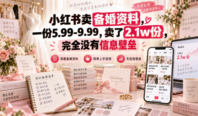 小红书卖备婚资料，一份5.99-9.99，卖了2.1w份，完全没有信息壁垒-百川聊项目