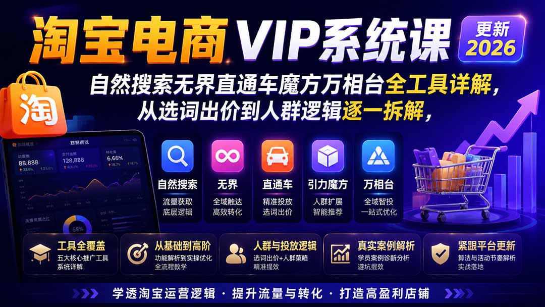 2026淘宝电商终局之战VIP课-更新0920：自然搜索+直通车+无界+精准人群，系统掌握测款动销与全店推广布局方法-百川聊项目
