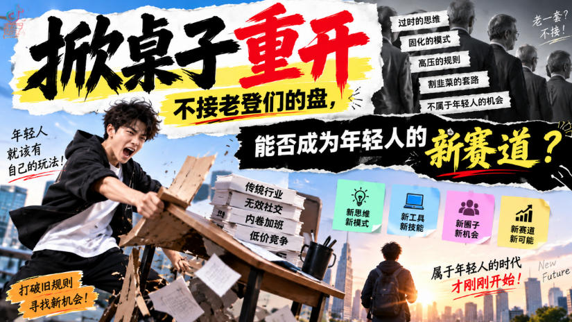 某公众号付费文章：掀桌子重开，不接老登们的盘，能否成为年轻人的新赛道？-百川聊项目