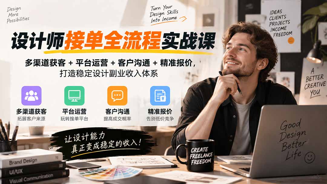 设计师接单全流程实战课-无水印｜多渠道获客+平台运营+客户沟通+精准报价，打造稳定设计副业收入体系-百川聊项目