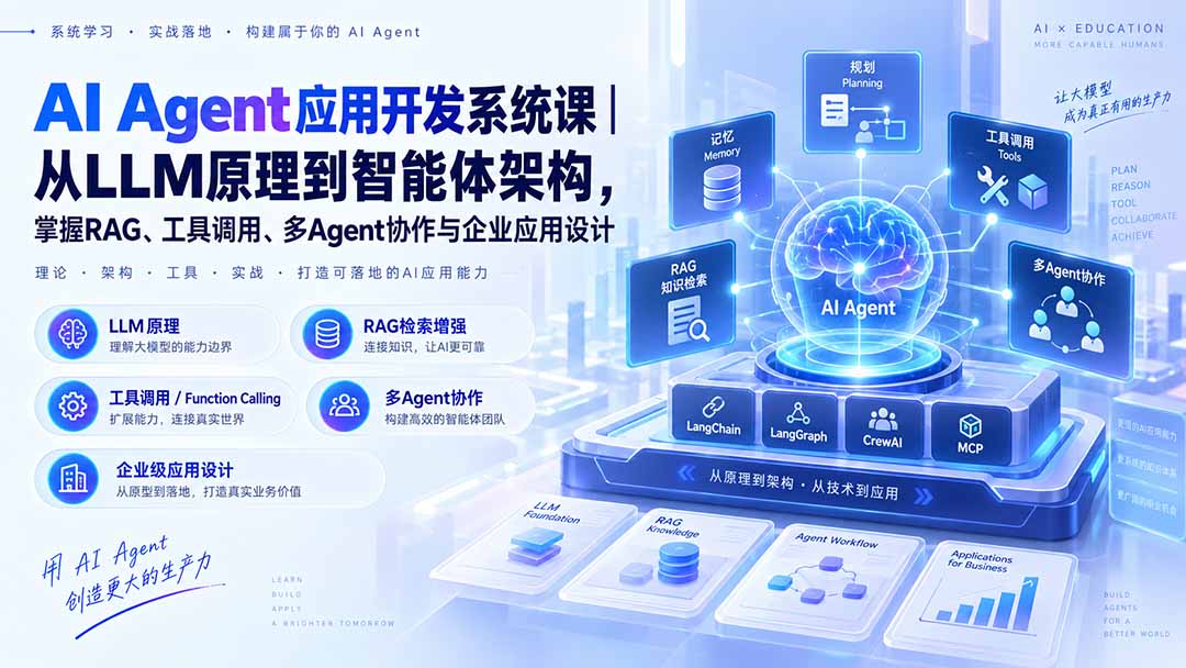 AI Agent应用开发系统课-179节｜从LLM原理到智能体架构，掌握RAG、工具调用、多Agent协作与企业应用设计-百川聊项目