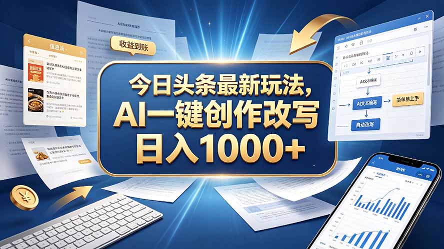 今日头条最新玩法，AI 一键创作改写，简单易上手，轻松日入 1000 +-百川聊项目