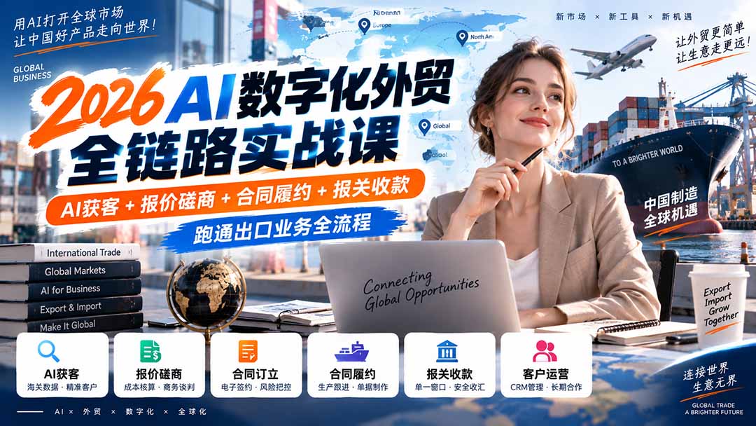 2026AI数字化外贸全链路实战课：AI获客+报价磋商+合同履约+报关收款，跑通出口业务全流程-百川聊项目