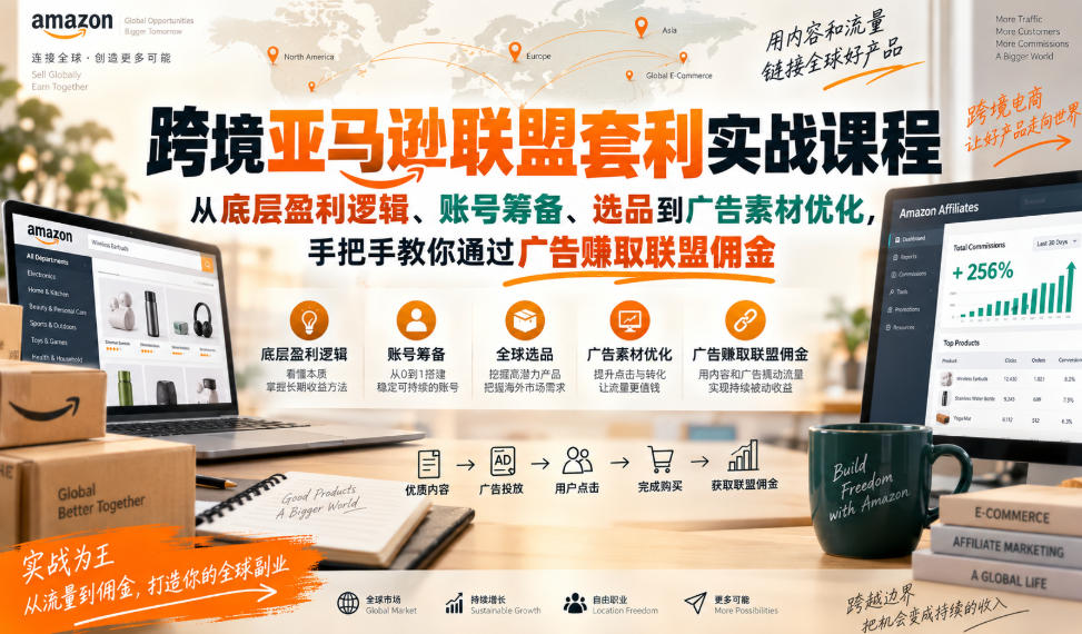 跨境亚马逊联盟套利实战课程，从底层盈利逻辑、账号筹备、选品到广告素材优化，手把手教你通过广告賺取联盟佣金-百川聊项目