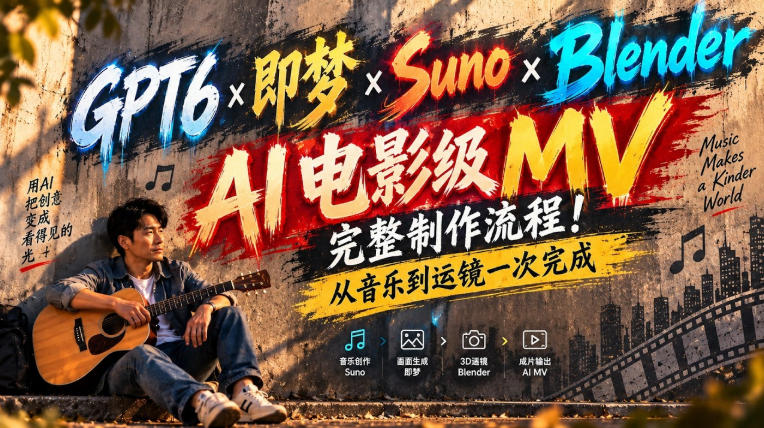 GPT6×即梦×Suno×Blender｜AI电影级MV完整制作流程！从音乐到运镜一次完成！-百川聊项目