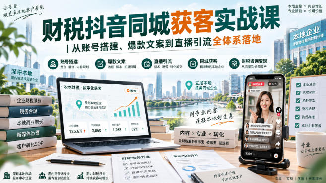 财税抖音同城获客实战课｜从账号搭建、爆款文案到直播引流全体系落地-百川聊项目