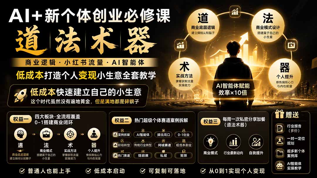 AI+新个体创业必修课-更新0922｜道法术器｜商业逻辑·小红书流量·AI智能体｜低成本打造个人变现小生意全套教学-百川聊项目