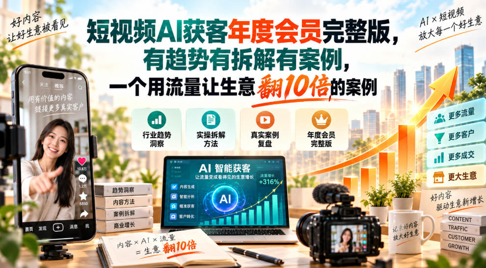 短视频AI获客年度会员完整版，有趋势有拆解有案例，一个用流量让生意翻10倍的案例-百川聊项目