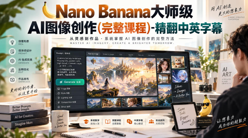 【无水印】Nano Banana大师级AI图像创作(完整课程)-精翻中英字幕-百川聊项目