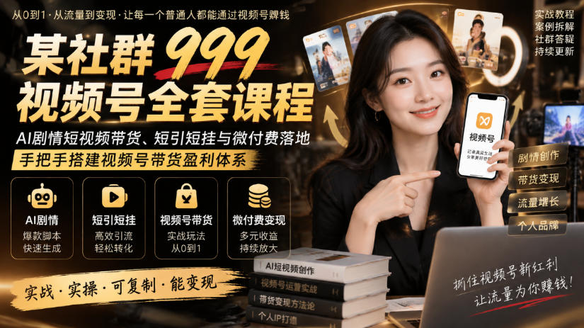 某社群999视频号全套课程，AI剧情短视频带货、短引短挂与微付费落地，手把手搭建视频号带货盈利体系-百川聊项目