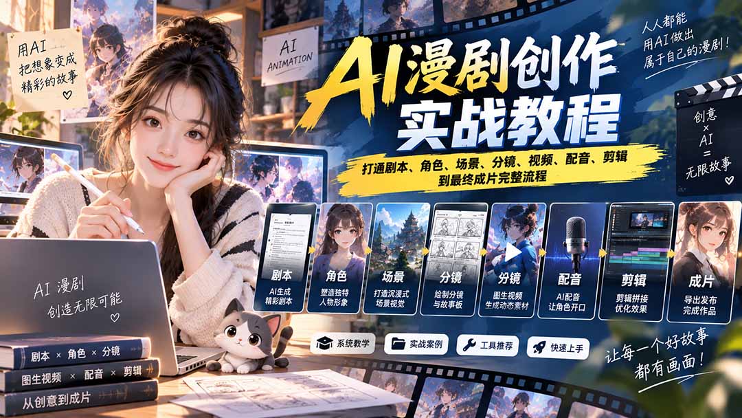 2026 AI漫剧创作实战教程：打通剧本、角色、场景、分镜、视频、配音、剪辑到最终成片完整流程-百川聊项目