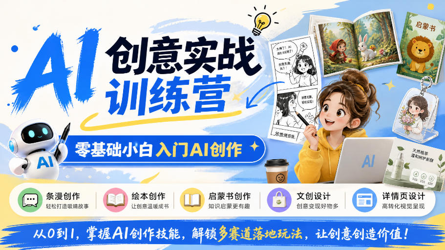 AI创意实战训练营，零基础小白入门AI创作，解锁条漫、绘本、启蒙书、文创、详情页多赛道落地玩法-百川聊项目