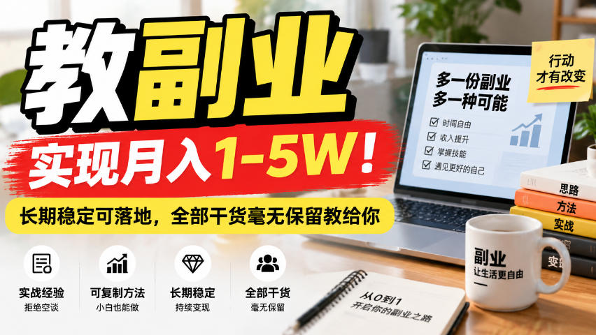 “教副业”实现月入1-5W！长期稳定可落地，全部干货毫无保留教给你【揭秘】-百川聊项目