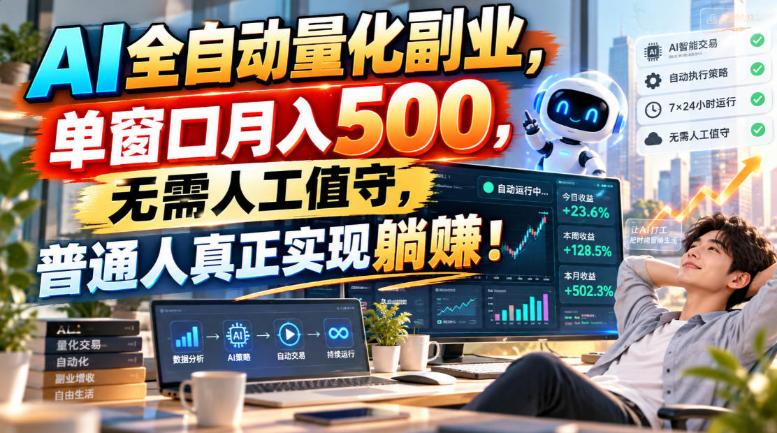 AI全自动量化副业，单窗口月入500，无需人工值守，普通人真正实现躺賺！-百川聊项目