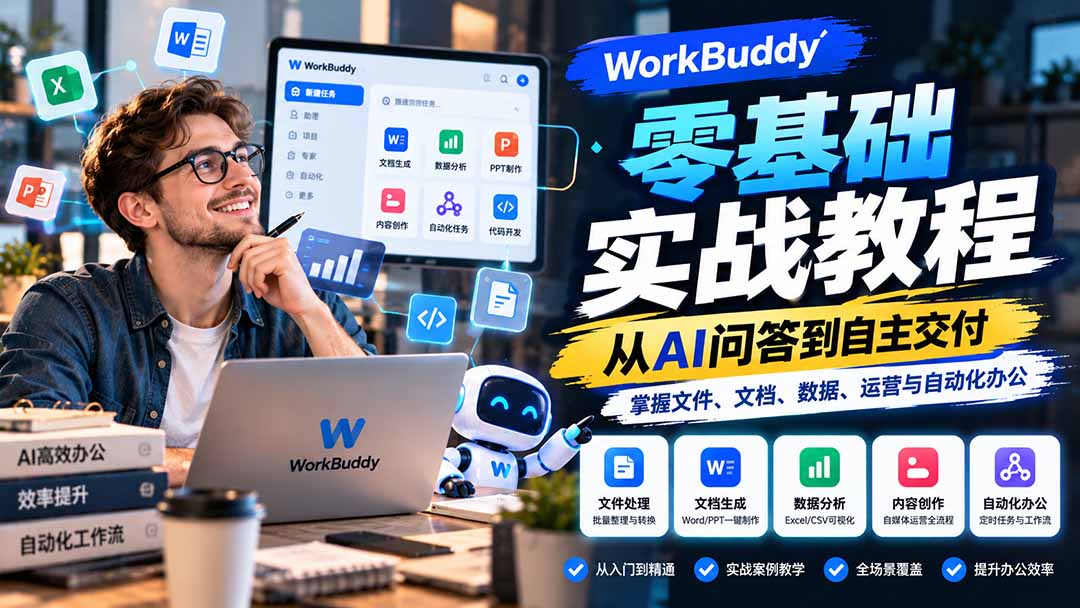 WorkBuddy零基础实战教程：从AI问答到自主交付，掌握文件、文档、数据、运营与自动化办公-百川聊项目