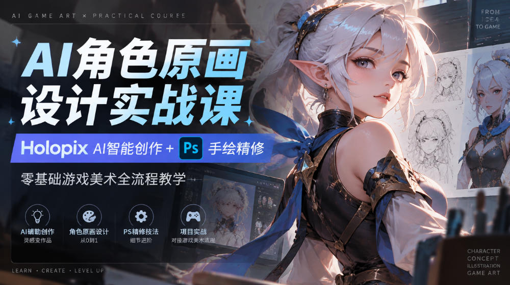 AI角色原画设计实战课｜Holopix AI智能创作+PS手绘精修，零基础游戏美术全流程教学-百川聊项目