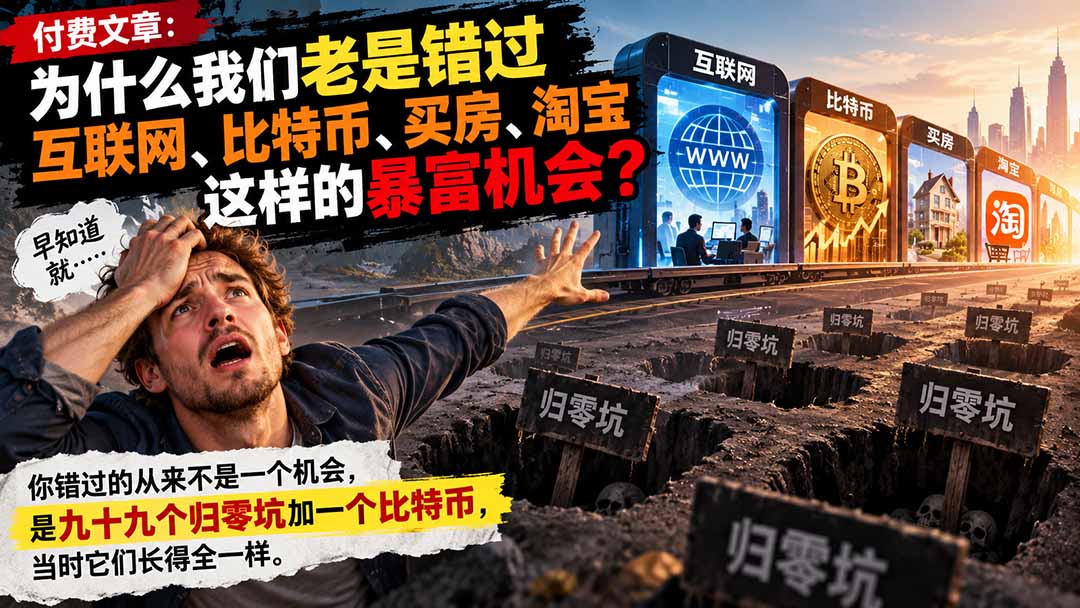 付费文章：为什么我们老是错过互联网、比特币、买 房、淘宝这样的暴富机会？-百川聊项目