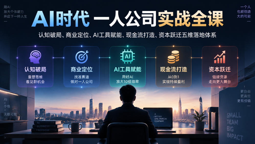 AI时代一人公司实战全课｜认知破局、商业定位、AI工具赋能、现金流打造、资本跃迁五维落地体系-百川聊项目