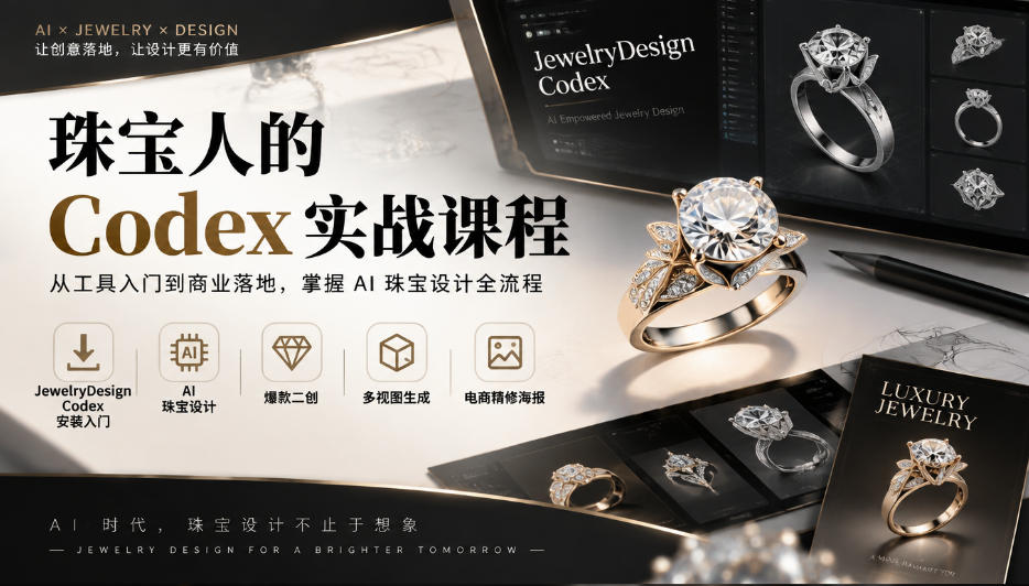 珠宝人的Codex实战课程｜JewelryDesign Codex安装入门、AI珠宝设计、爆款二创、多视图生成、电商精修海报全链路教学-百川聊项目