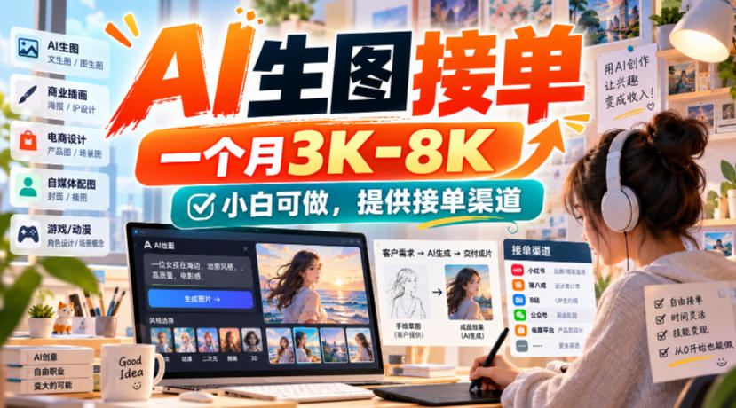 AI生图接单，一个月3K-8K，小白可做，提供接单渠道-百川聊项目
