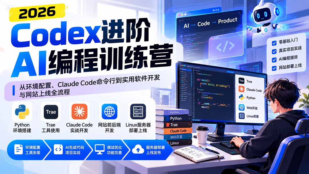 Codex进阶AI编程训练营：从环境配置、Claude Code命令行到实用软件开发与网站上线全流程-百川聊项目