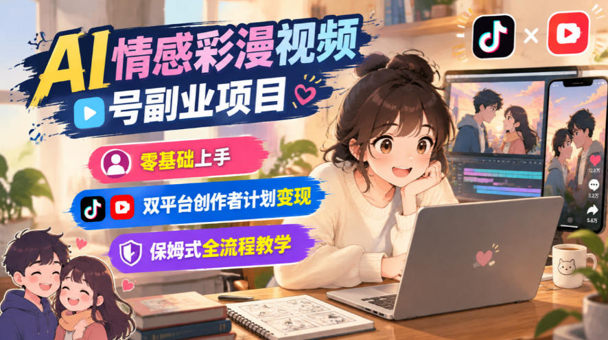 AI情感彩漫视频号副业项目，零基础上手，双平台创作者计划变现，保姆式全流程教学-百川聊项目