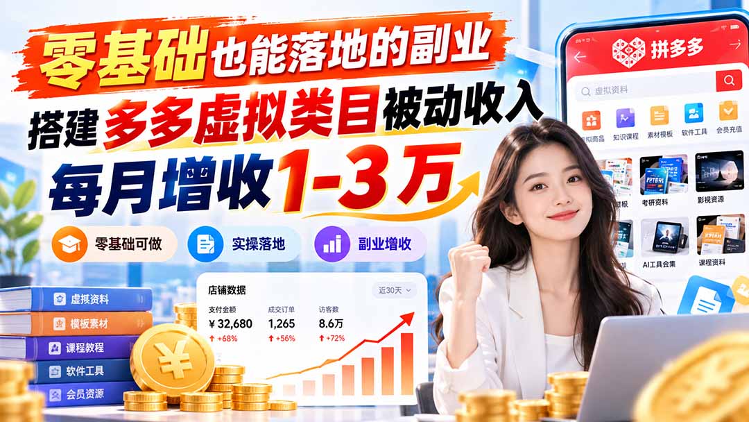 零基础也能落地的副业，搭建多多虚拟类目被动收入，每月增收 1-3 万-百川聊项目