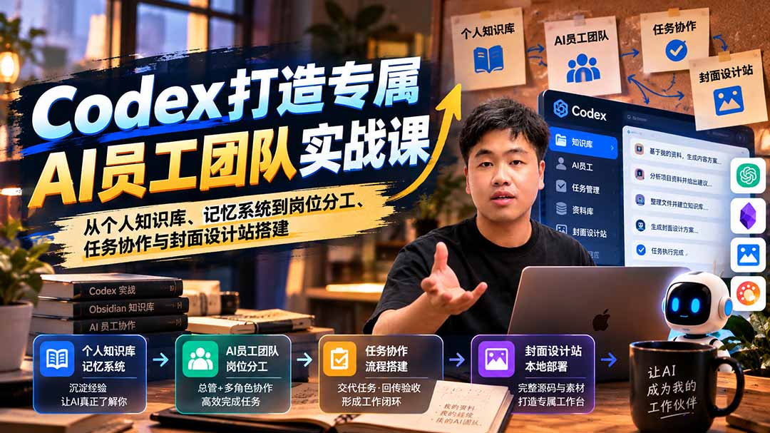 【无水印】Codex打造专属AI员工团队实战课：从个人知识库、记忆系统到岗位分工、任务协作与封面设计站搭建-百川聊项目