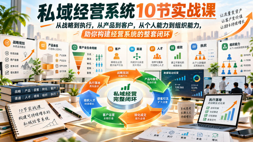 私域经营系统10节实战课,从战略到执行,从产品到客户,从个人能力到组织能力,助你构建经营系统的整套闭环-百川聊项目