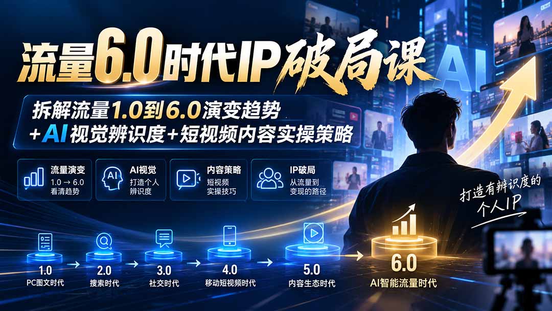 流量6.0时代IP破局课-更新：拆解流量1.0到6.0演变趋势+AI视觉辨识度+短视频内容实操策略-百川聊项目