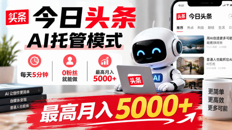 今日头条AI托管模式，每天5分钟，0粉丝就能做，最高月入5000+【揭秘】-百川聊项目