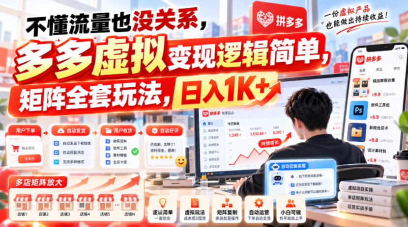 不懂流量也没关系，多多虚拟变现逻辑简单，矩阵全套玩法，日入1K+【揭秘】-百川聊项目