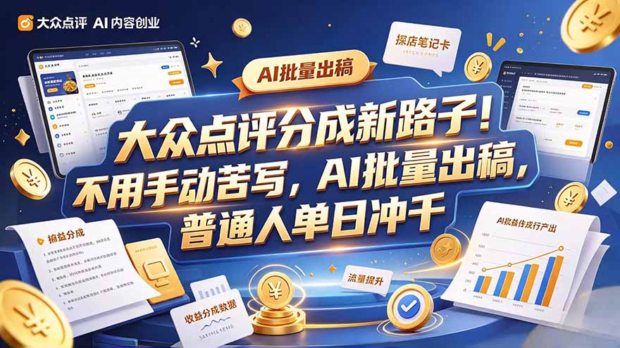 大众点评副业新玩法，工具提效解放双手，批量做笔记，单日可破千-百川聊项目
