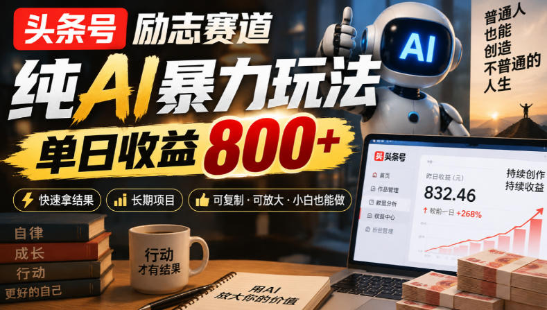 头条号励志赛道，纯AI暴力玩法，单日收益800+，快速拿结果，长期项目-百川聊项目