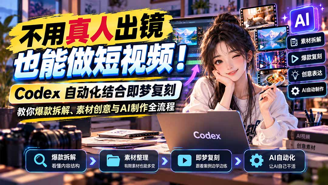 不用真人出镜也能做短视频！Codex自动化结合即梦复刻，教你爆款拆解、素材创意与AI制作全流程-百川聊项目