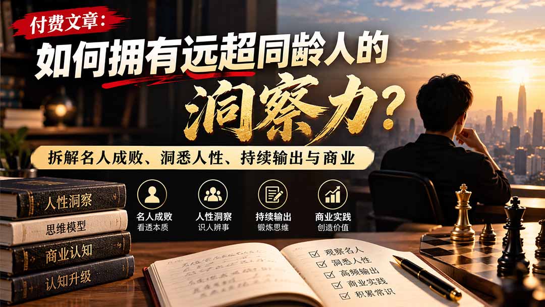付费文章:如何拥有远超同龄人的洞察力?拆解名人成败、洞悉人性、持续输出与商业实践-百川聊项目