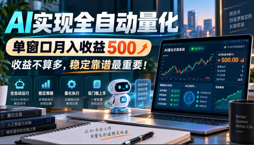 AI实现全自动量化,单窗口月入收益500,收益不算多,稳定靠谱最重要!【揭秘】-百川聊项目
