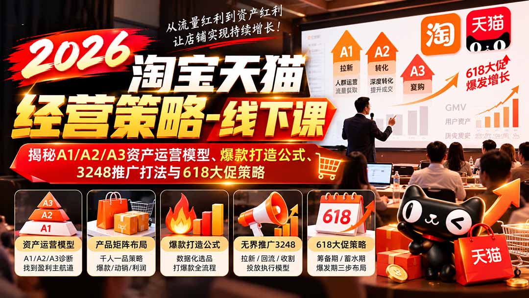 2026淘宝天猫经营策略-线下课-更新1019:揭秘A1/A2/A3资产运营模型、爆款打造公式、3248推广打法与618大促策略-百川聊项目